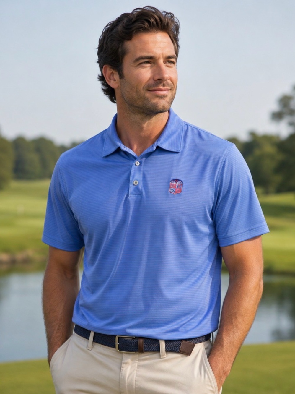 Johnnie-O Men's XXL Albatross Performance Blue Pink Striped Golf Polo Shirt